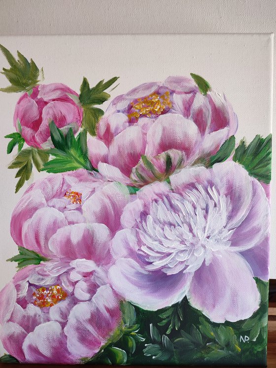 Lovely peonies, original flower, floral impressionistic painting