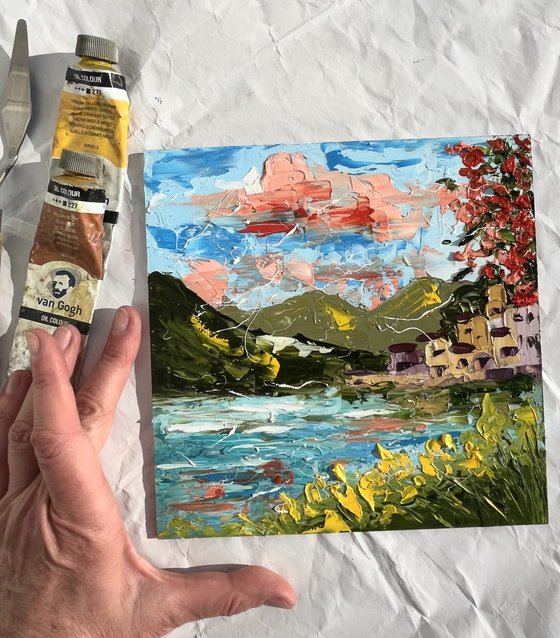 Lake Como. Bellagio. original oil impasto painting