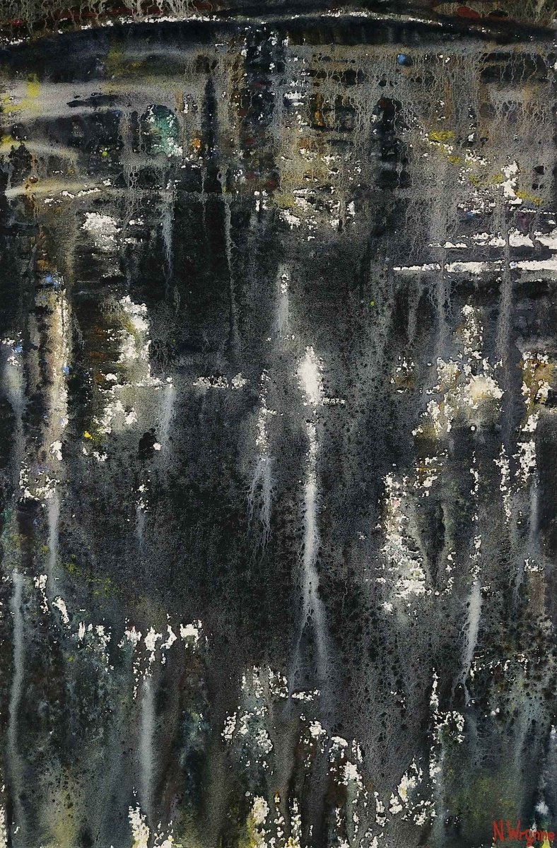 Abstract Landscape Watercolour By Neil Wrynne, 15 X 22", The Dark Is Near, Original Artwork