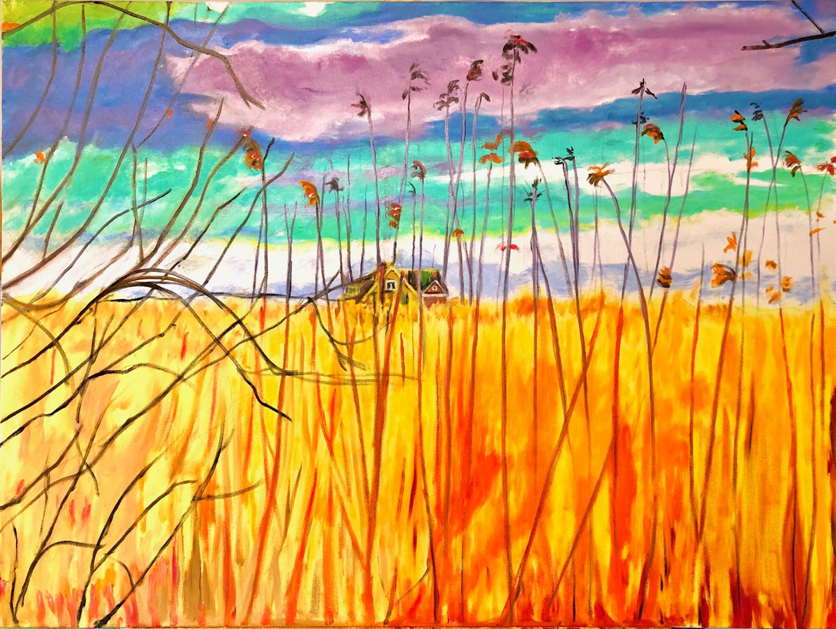 Expressive Landscape Oil Painting By Susan Stewart, 40 X 30", "Into The Marsh", Original Artwork