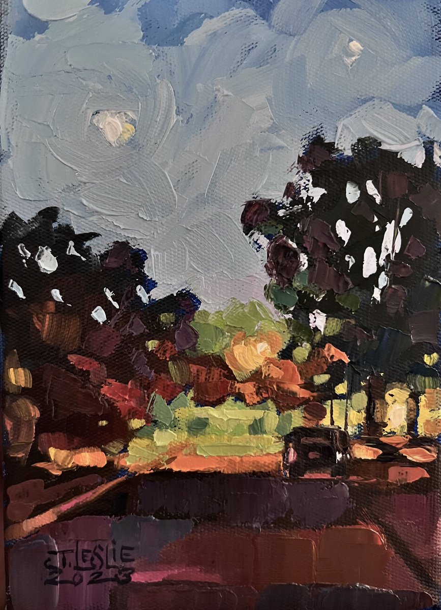 Impressionistic Landscape Oil Painting By Jimmy Leslie, 5 X 7, The Moon And Venus, Original Artwork