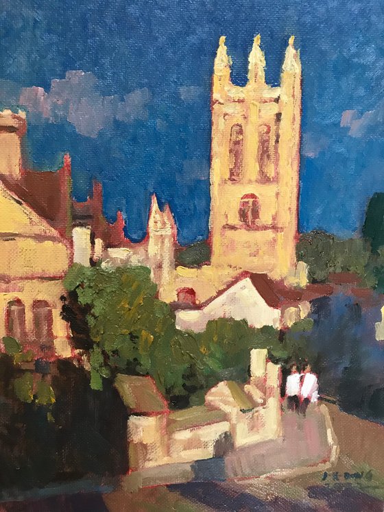 Original Oil Painting Wall Art Signed unframed Hand Made Jixiang Dong Canvas 25cm × 20cm Cityscape Wandering in The Town Centre Oxford Small Impressionism Impasto