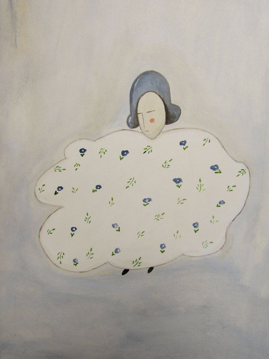 Like a cloud full of flowers (blue) - oil on paper by Silvia Beneforti