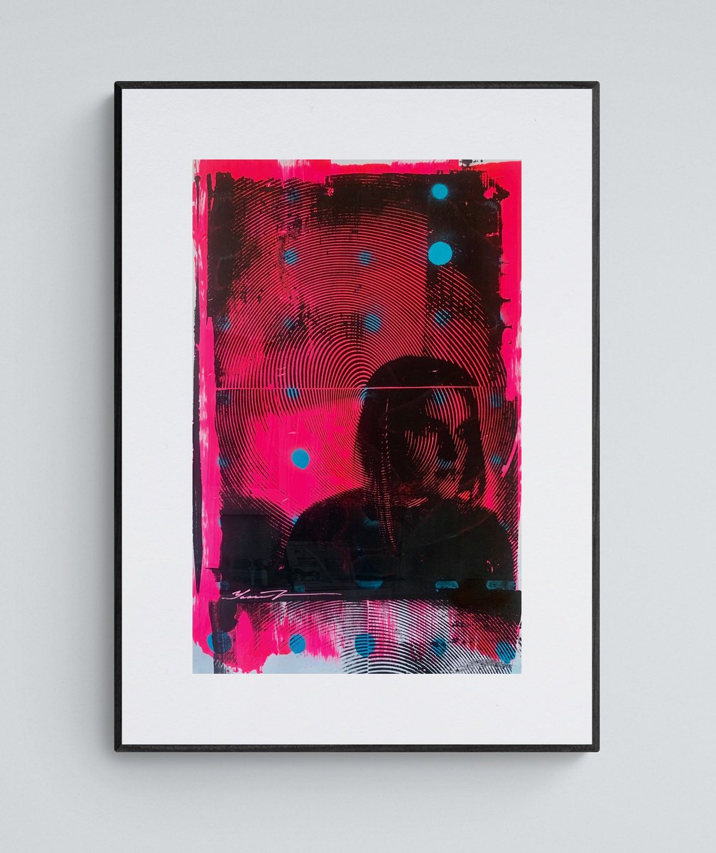 Girl on a pink background with blue dots #2 by Yaroslav Yasenev