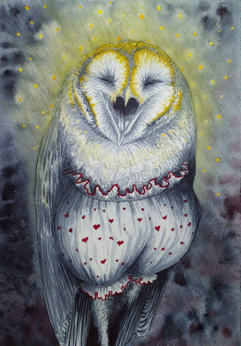 Happy owl watercolor painting by Anna Shabalova