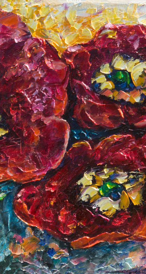 Three Red Poppies -  2 original oil painting 11" X 14" X 0.5" by Lena Owens at OLena Art