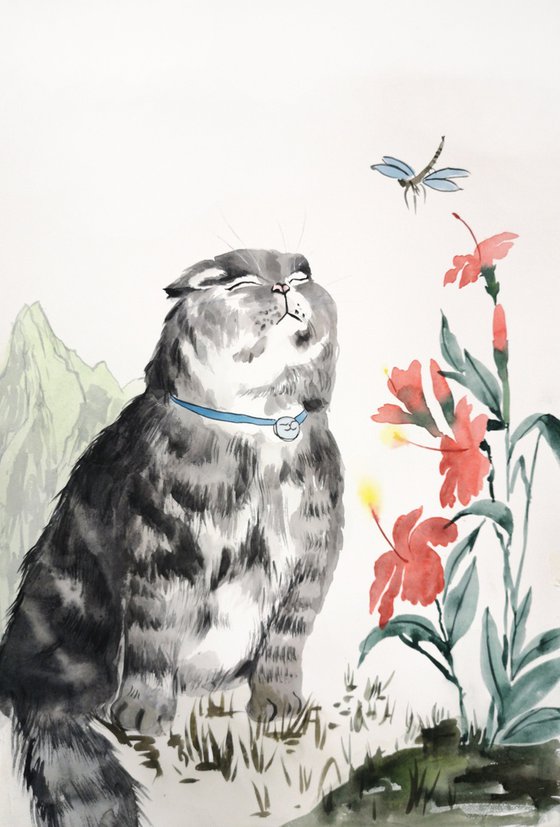 Tranquil Whiskers  cat sun