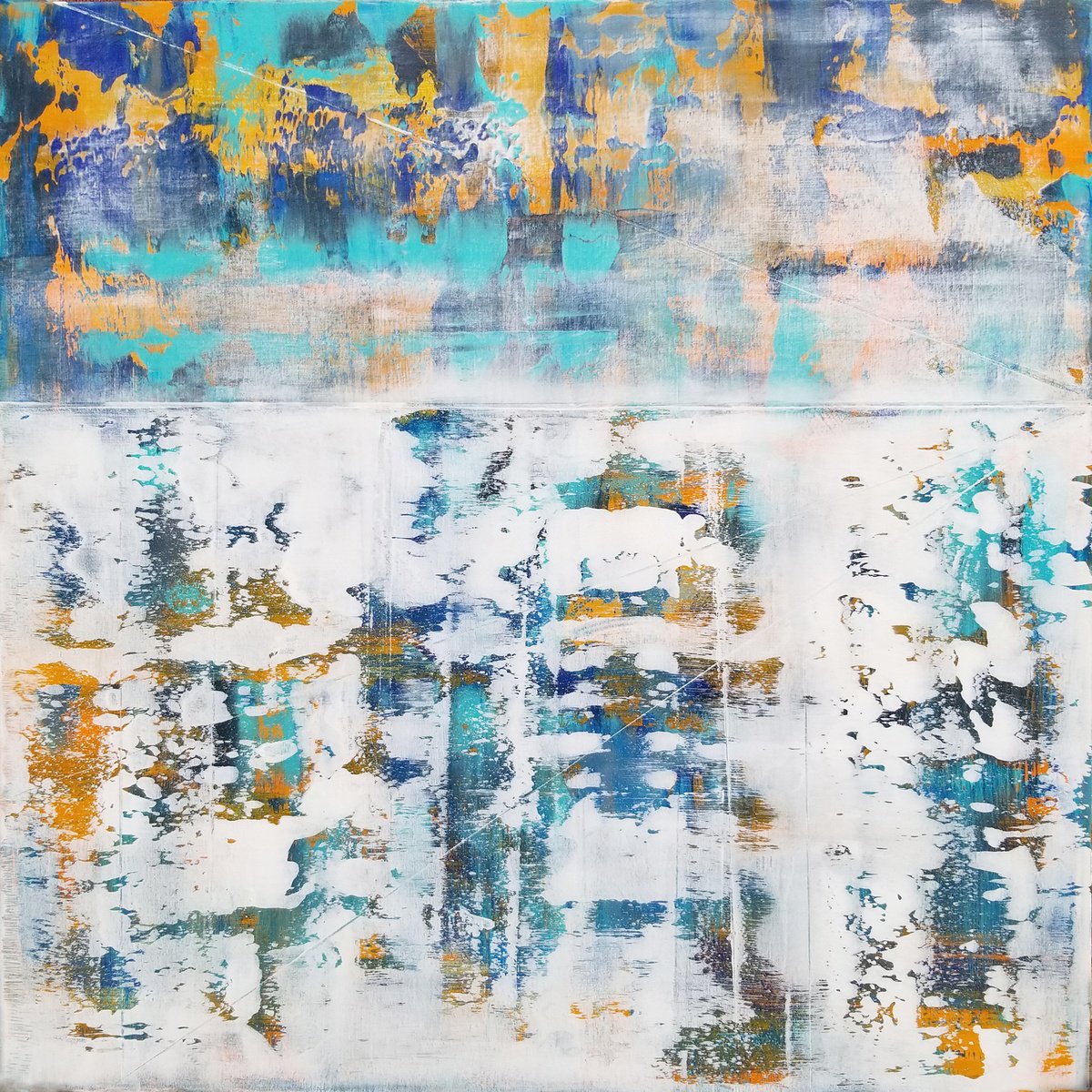 Geometric Landscape Acrylic Painting By Chris Carbone, 48 X 48, Brighter Than Before, Original Artwork