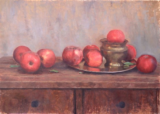 Still life with red apples