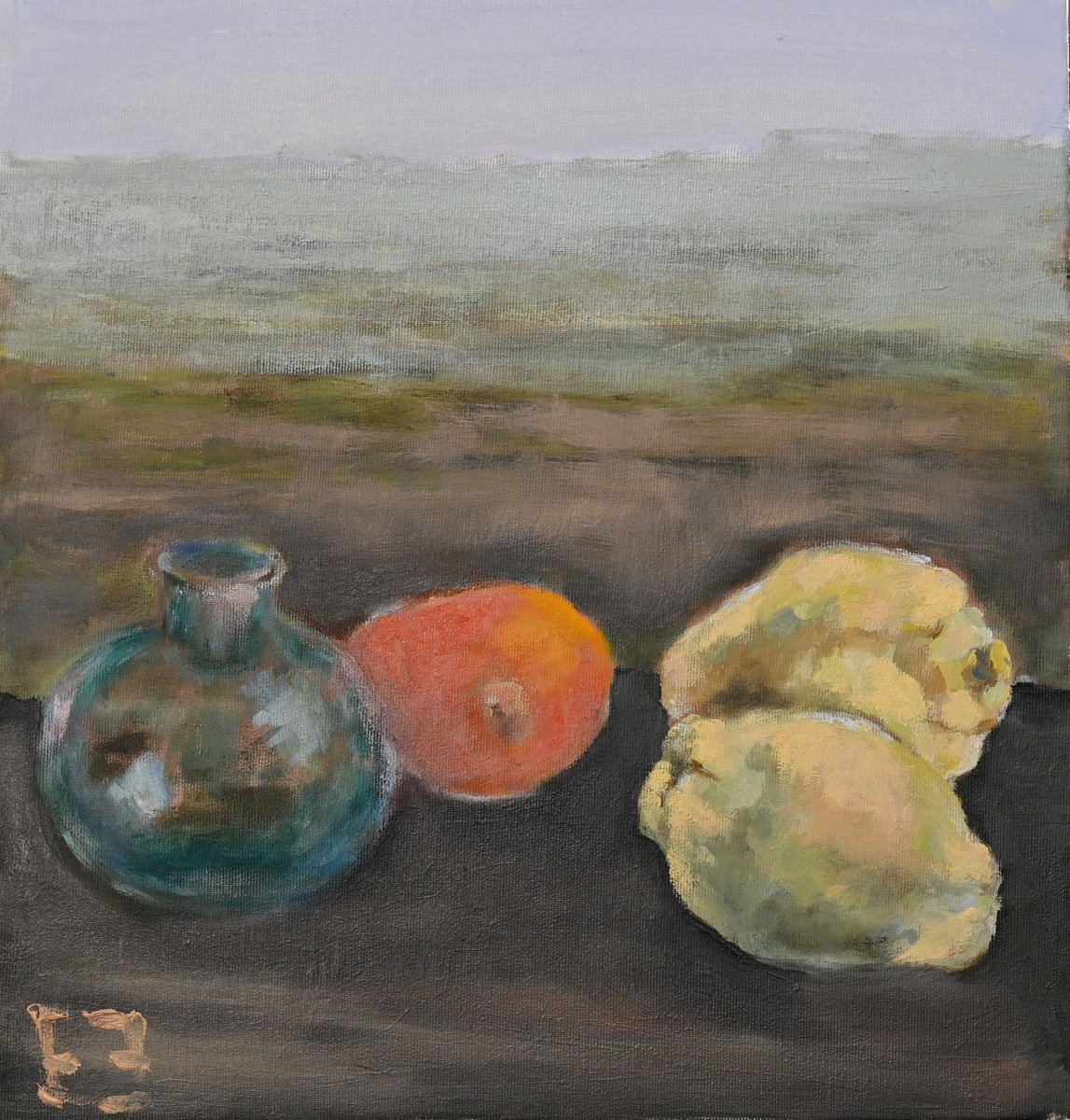 Impressionistic Still Life Oil Painting By Elena Zapassky, 16 X 17, Autumn Big Fruits, Original Artwork
