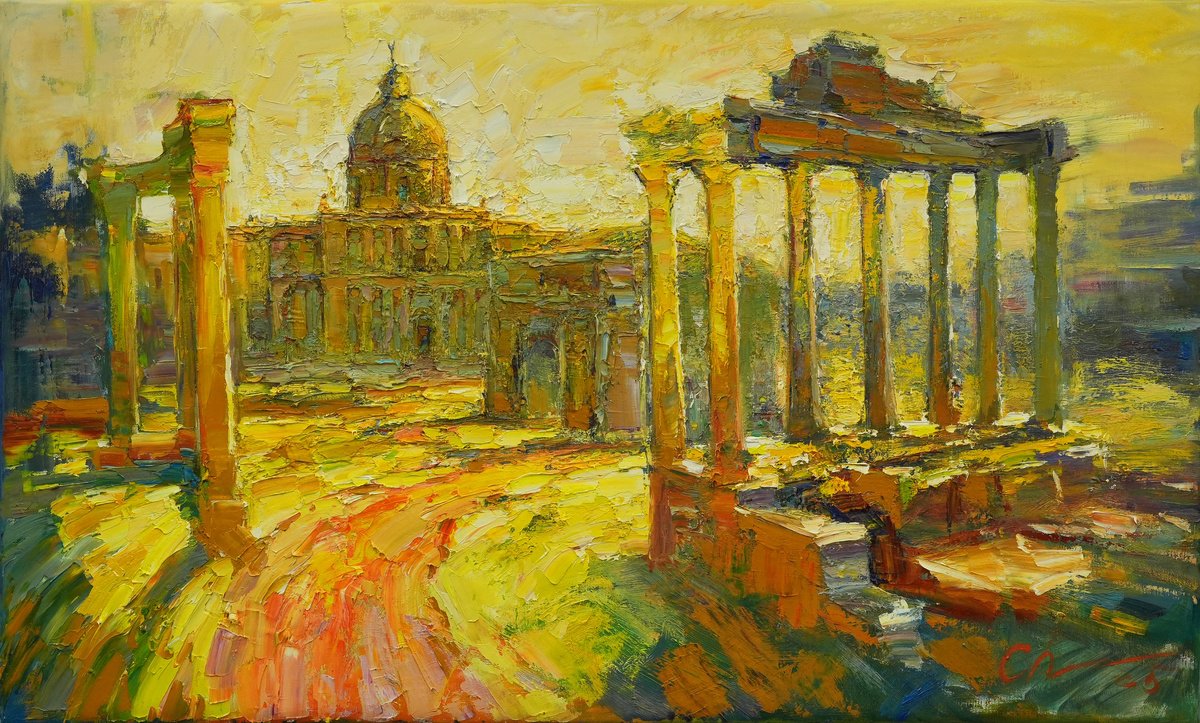 Impressionistic Cityscapes Oil Painting By Serhii Cherniakovskyi, 39 X 24", Roman Forum, Original Artwork