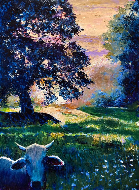 Sunset with cow