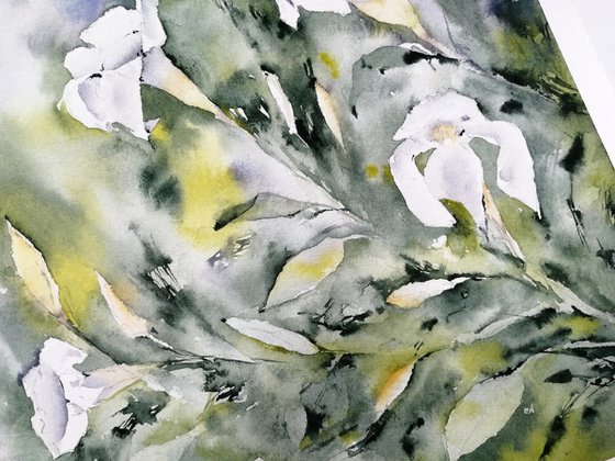 White wildflowers painting