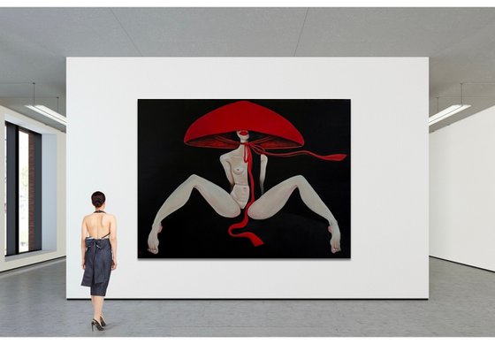 Nude in a red hat