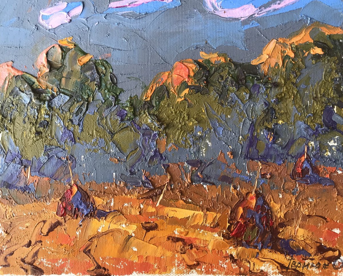 Impressionistic Landscape Oil Painting By Kalenyuk Alex, 10 X 8", Warm Evening, Original Artwork