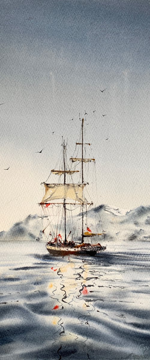 A ship off the arctic coast by Eugenia Gorbacheva