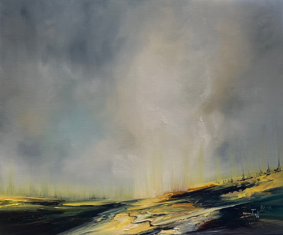 Impressionistic Landscape Oil Painting By Timea Valsami, 24 X 20", Dawn Of The Marigold Land, Original Artwork