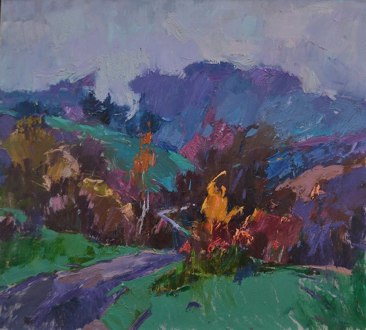 Impressionistic Landscape Oil Painting By Alexander Shandor, 26 X 24, A Rainy Day, Original Artwork