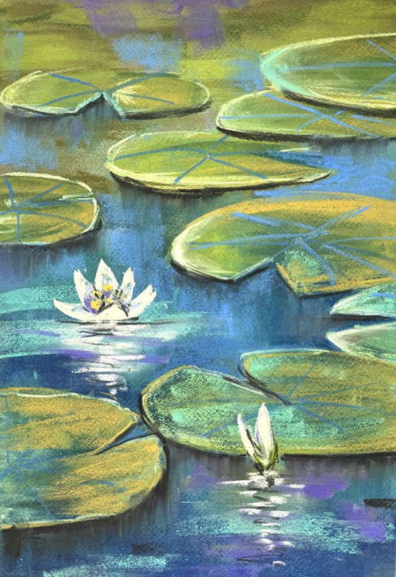Water lilies Set of 2 Pastel