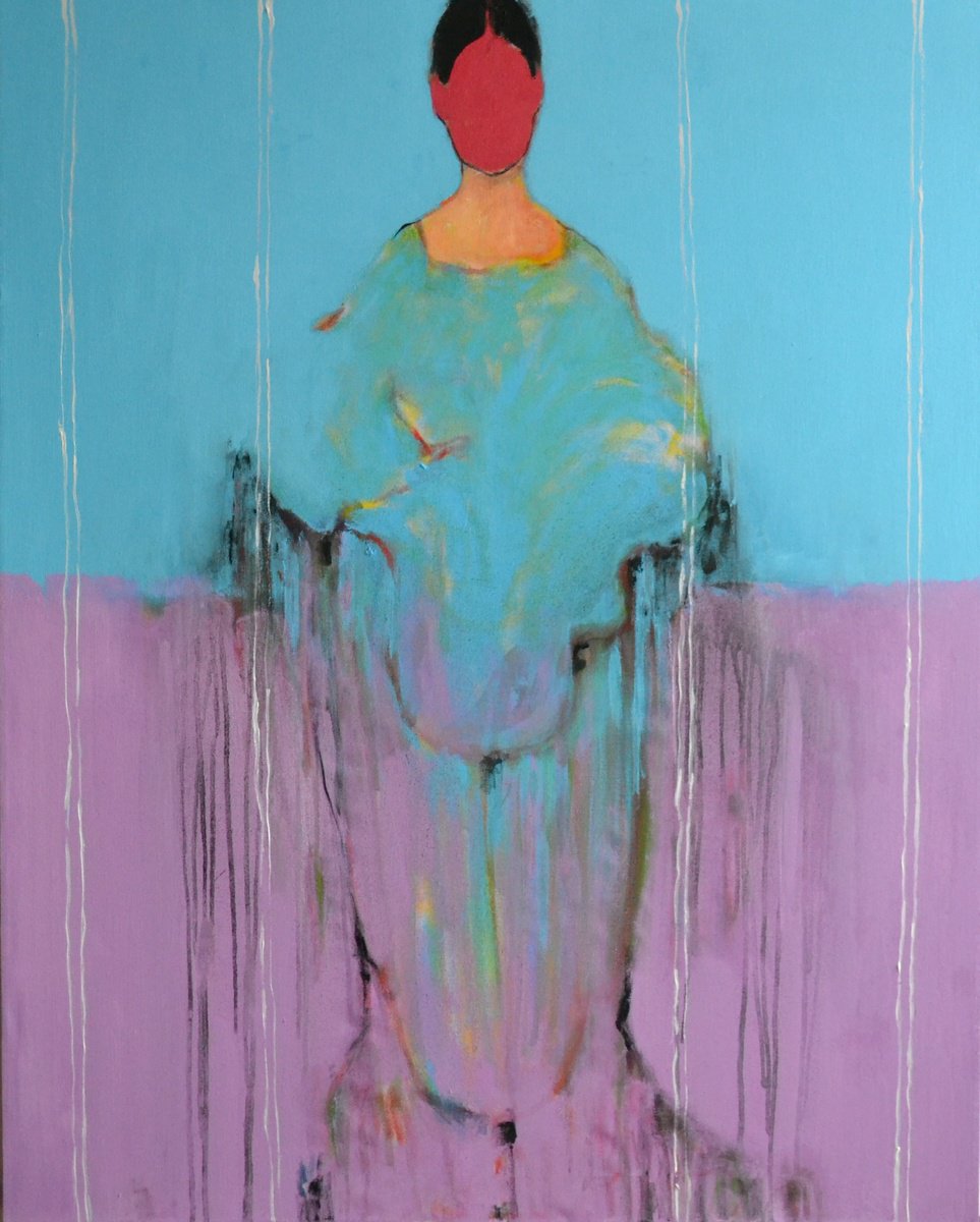 Pink And Blue Figure By Gela Mikava, 31 X 39, Artwork For Sale On Artfinder