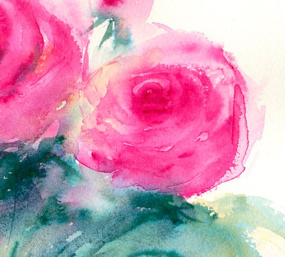 Original Rose Painting, Magenta Roses, Watercolour Painting of Rose, Rose Wall Art