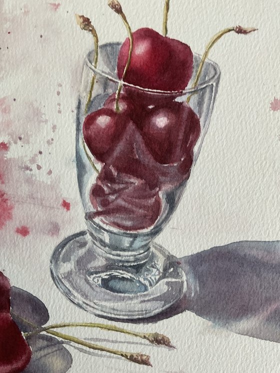 Cherry etude, original watercolour