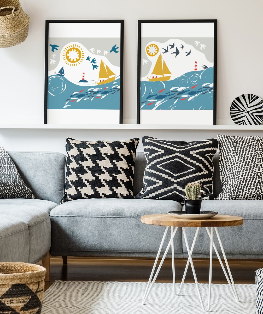 Landscape Giclee Print By Emma Evans-Freke, 20 X 20, Seascape Diptych, Original Artwork