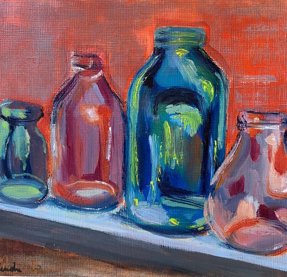 Glass bottles still life