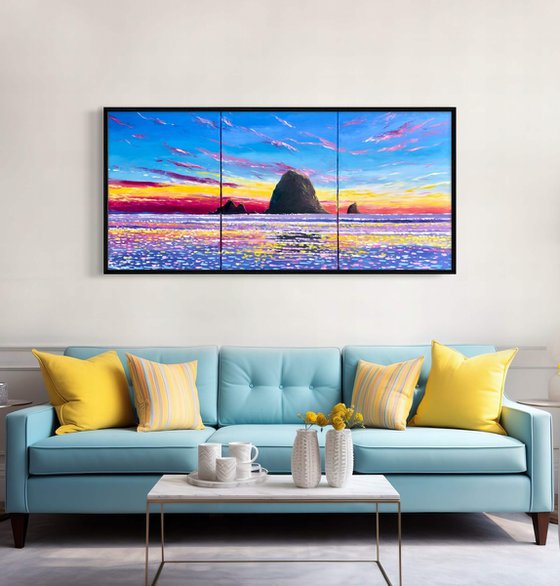 Oversized abstract landscape painting on canvas, seascape painting