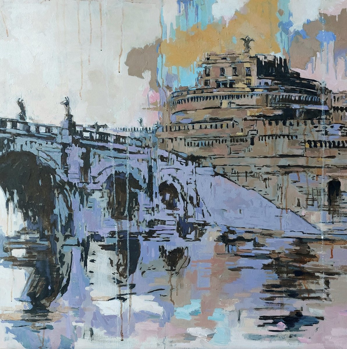 Expressive Landscape Oil Painting By Cinzia Busto, 24 X 24, Roma Con Temporale In Arrivo / Rome With A Storm Arriving, Artfinder