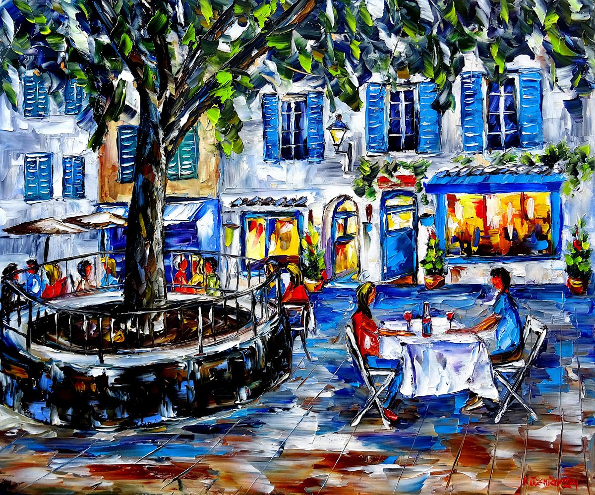 Expressive Cityscapes Oil Painting By Mirek Kuzniar, 24 X 20", Place De L