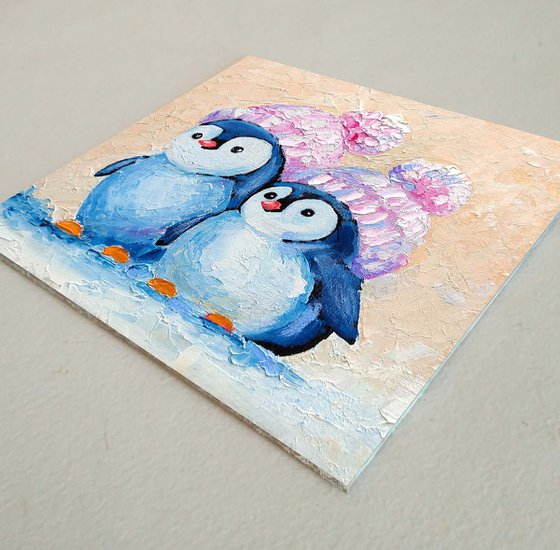 Pair Cute Penguins Painting