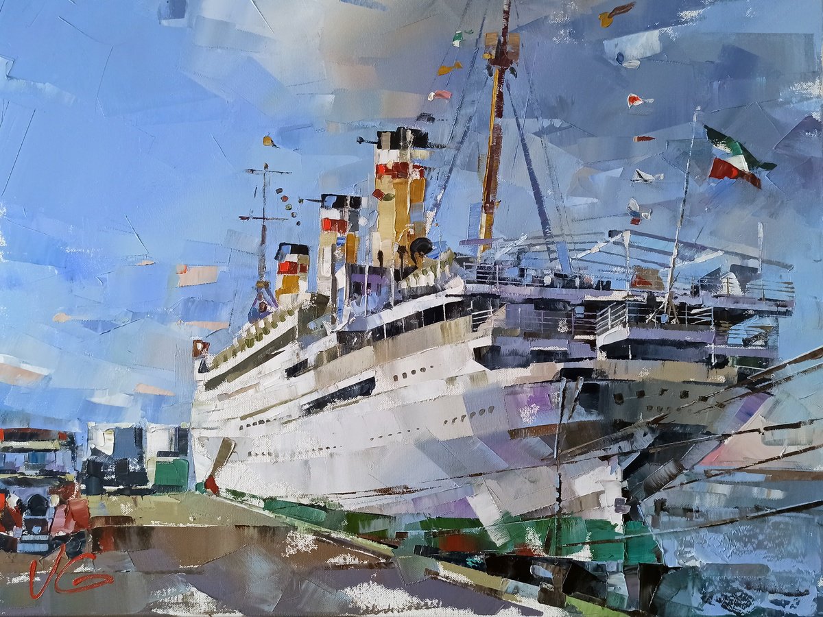 Original painting Steam Ship SS RELIANCE ex. Johann Heinrich Burchard Series Ocean Liners... by Volodymyr Glukhomanyuk
