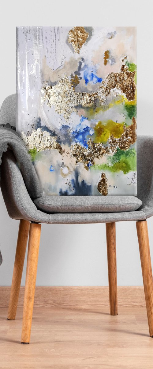 Gold leaf painting on canvas, Abstract painting by Annet Loginova