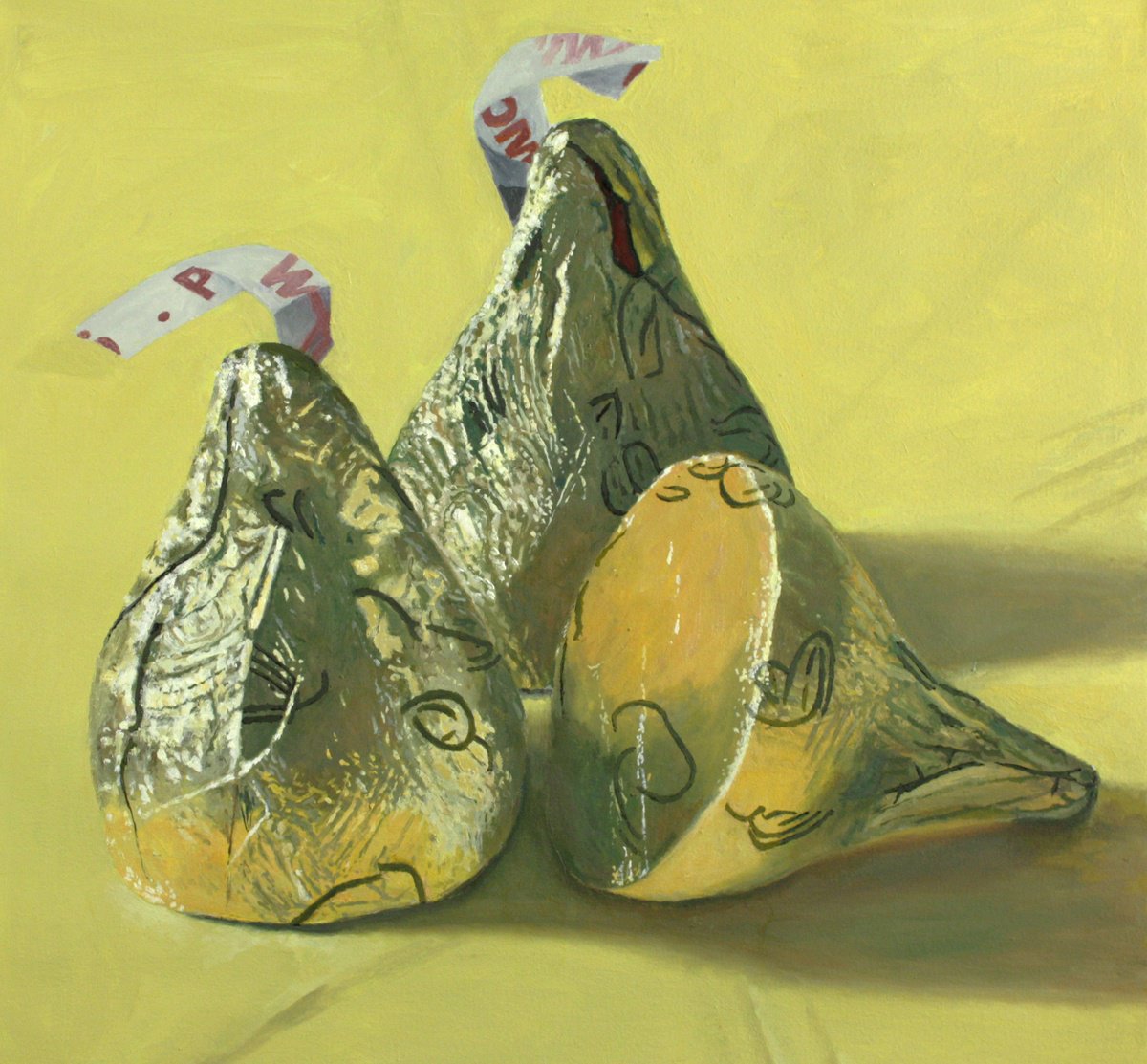 Photorealistic Still Life Oil Painting By Douglas Newton, 24 X 24, Three More Kisses, Original Artwork