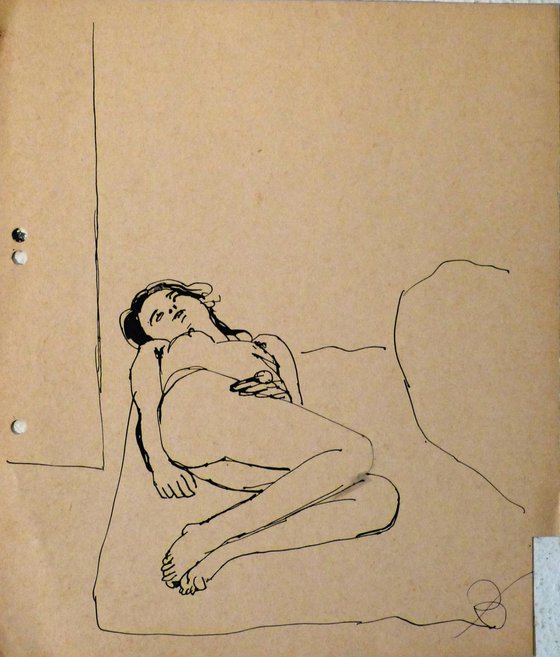 Nude in Bed, on divider paper, 23x27 cm