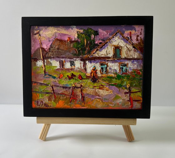 Pink sunset over the village