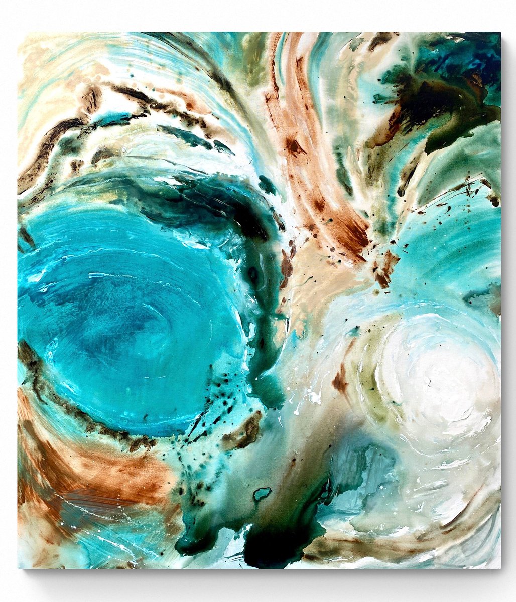 Abstract Acrylic Painting By Cristina Dalla Valentina, 35 X 39, Submerged Lands 2, Original Artwork