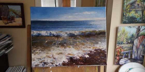 Sun on the ocean wave 2, original one of a kind oil on canvas seascape