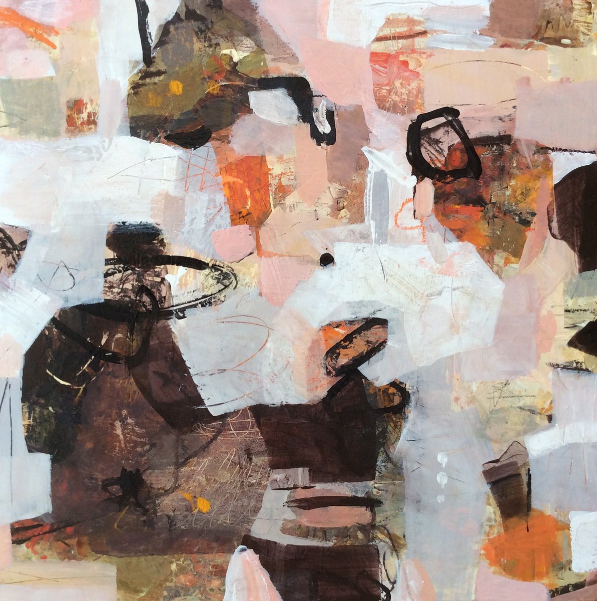 Abstract Cityscapes Acrylic Painting By Linda Coppens, 16 X 16", Haikyo Xi, Original Artwork