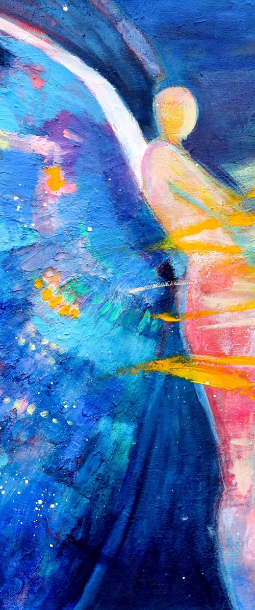 Led By a Pillar of Fire 24x24" Blue Colorful Abstract Angel Figure Painting by Kerri McCabe