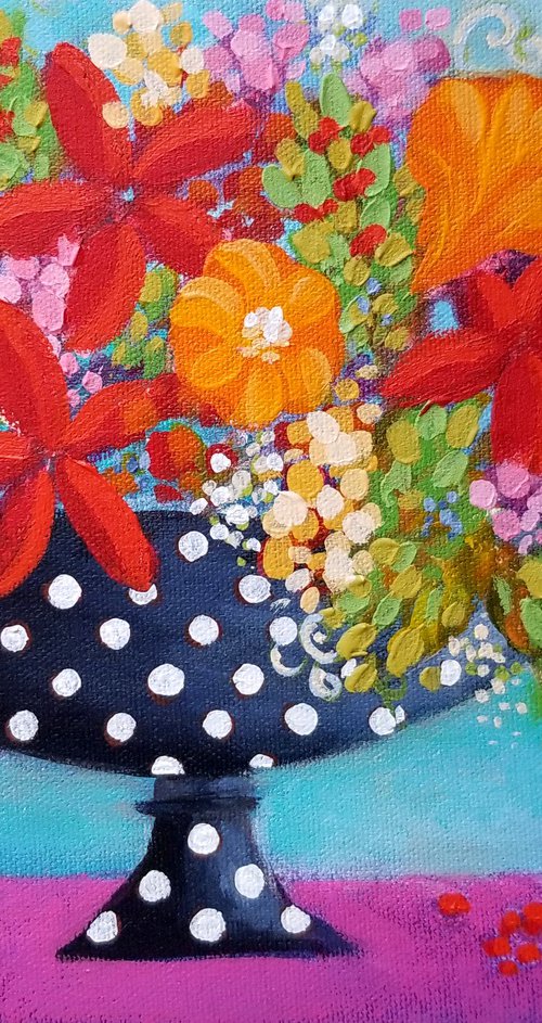 Spring Bouquet with Polka Dot Vase by Karen Rieger