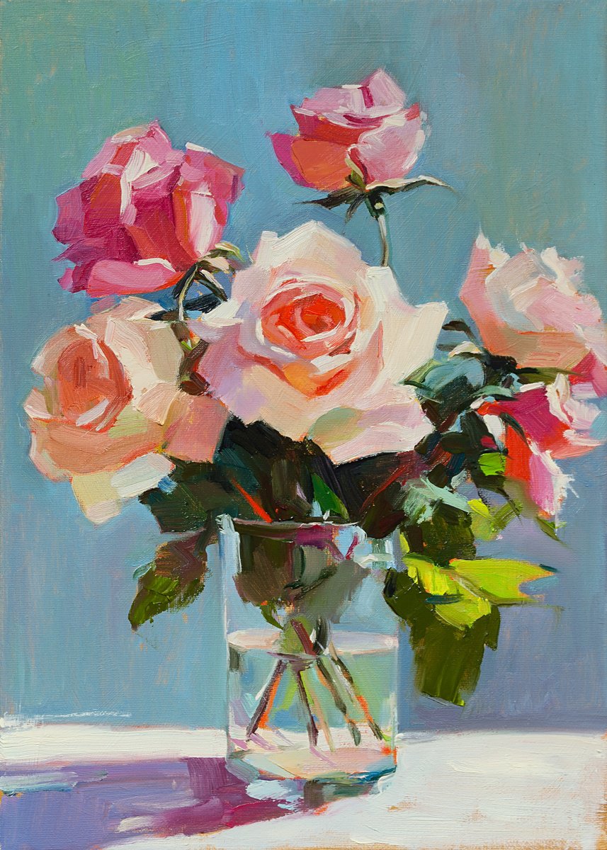 Impressionistic Still Life Oil Painting By Daria Zavadenko, 10 X 14, Garden Roses, Original Artwork
