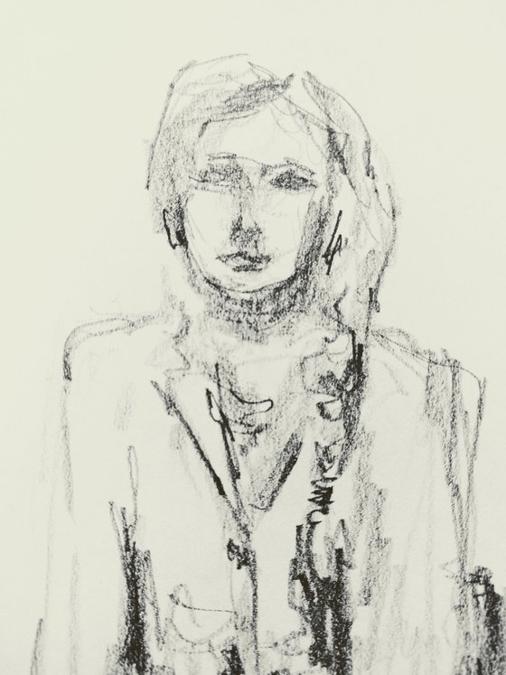 Sketch for a portrait. Original pencil drawing.