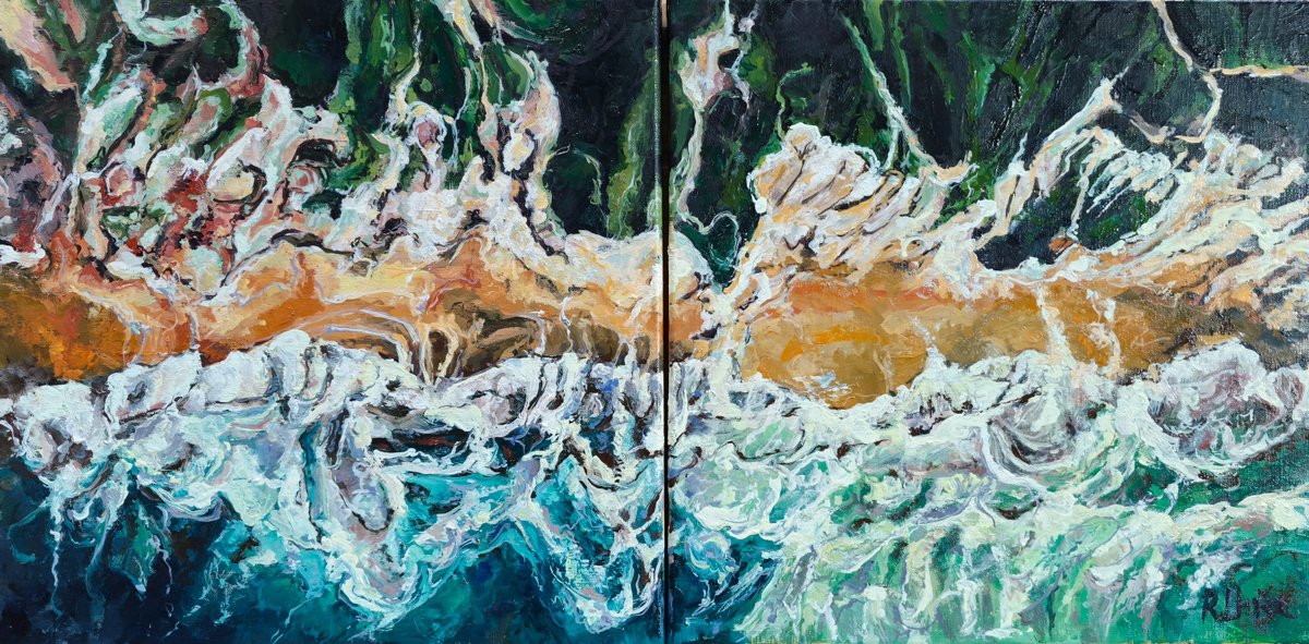 Abstract Landscape Oil Painting By Fuensanta Ruiz Urien, 35 X 20, Vuelo De Pajaro, Original Artwork