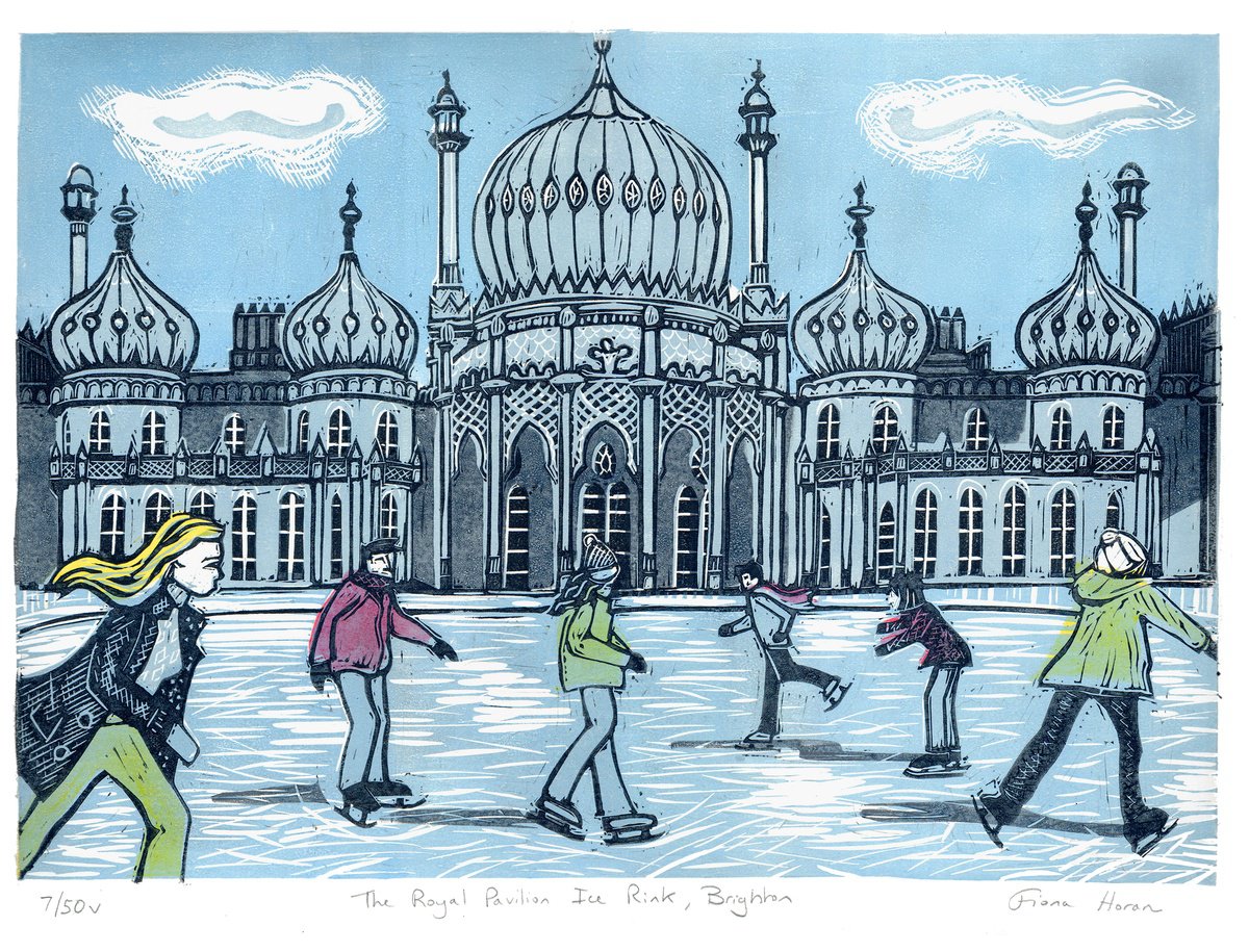 The Royal Pavilion Ice Rink, Brighton. Large Limited Edition linocut No.7 by Fiona Horan