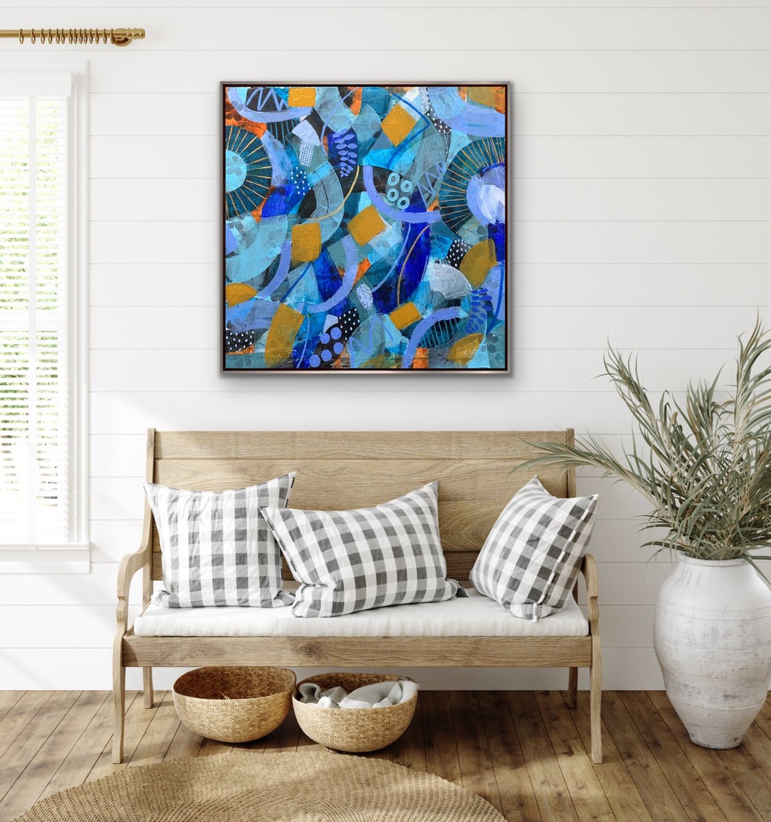 Organic Abstract Acrylic Painting By Rashna Hackett, 31 X 31", Tied To The Ocean, Original Artwork