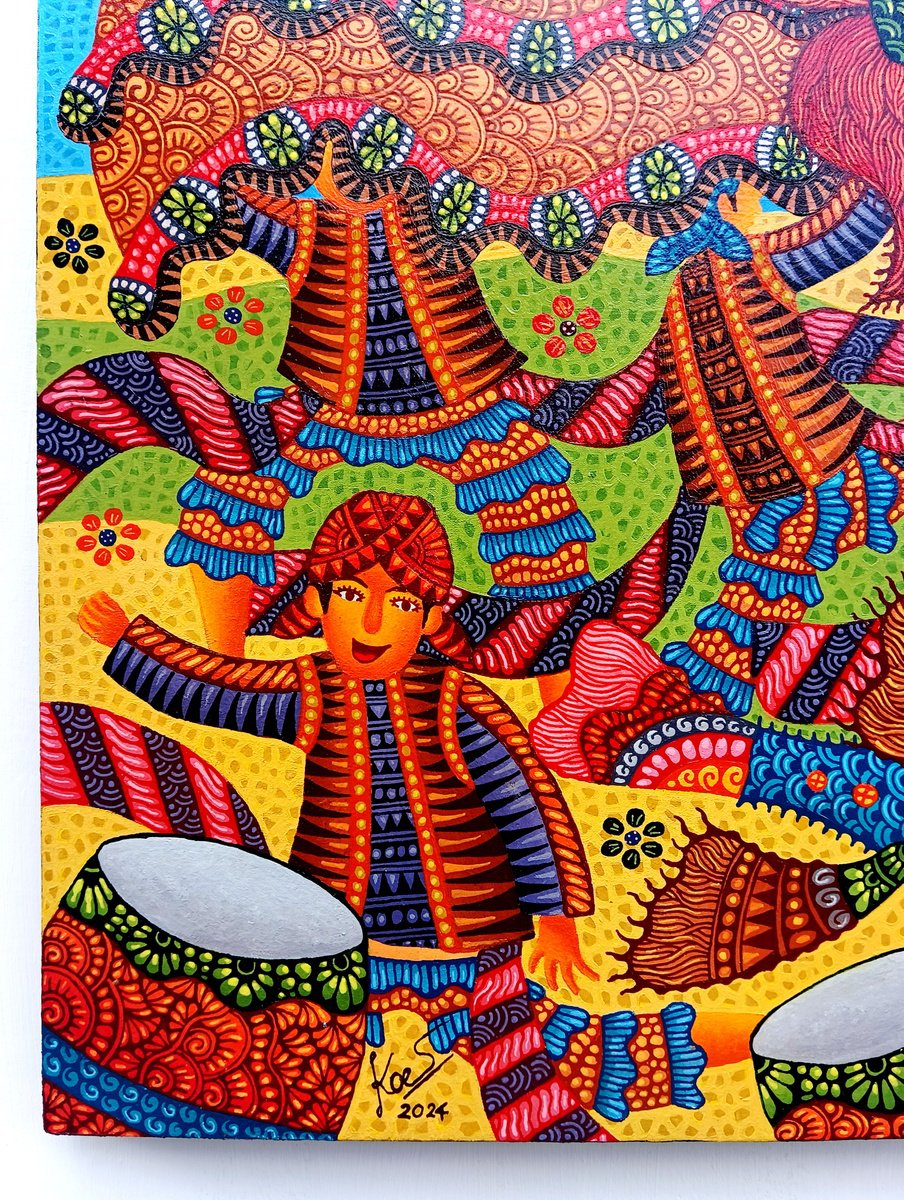 Illustrative Portrait Acrylic Painting By Kus Budiyanto, 26 X 26", Barongan Dance, Original Artwork