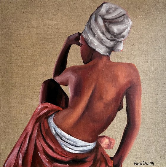 African Beauty - Erotic Naked Black Woman Painting