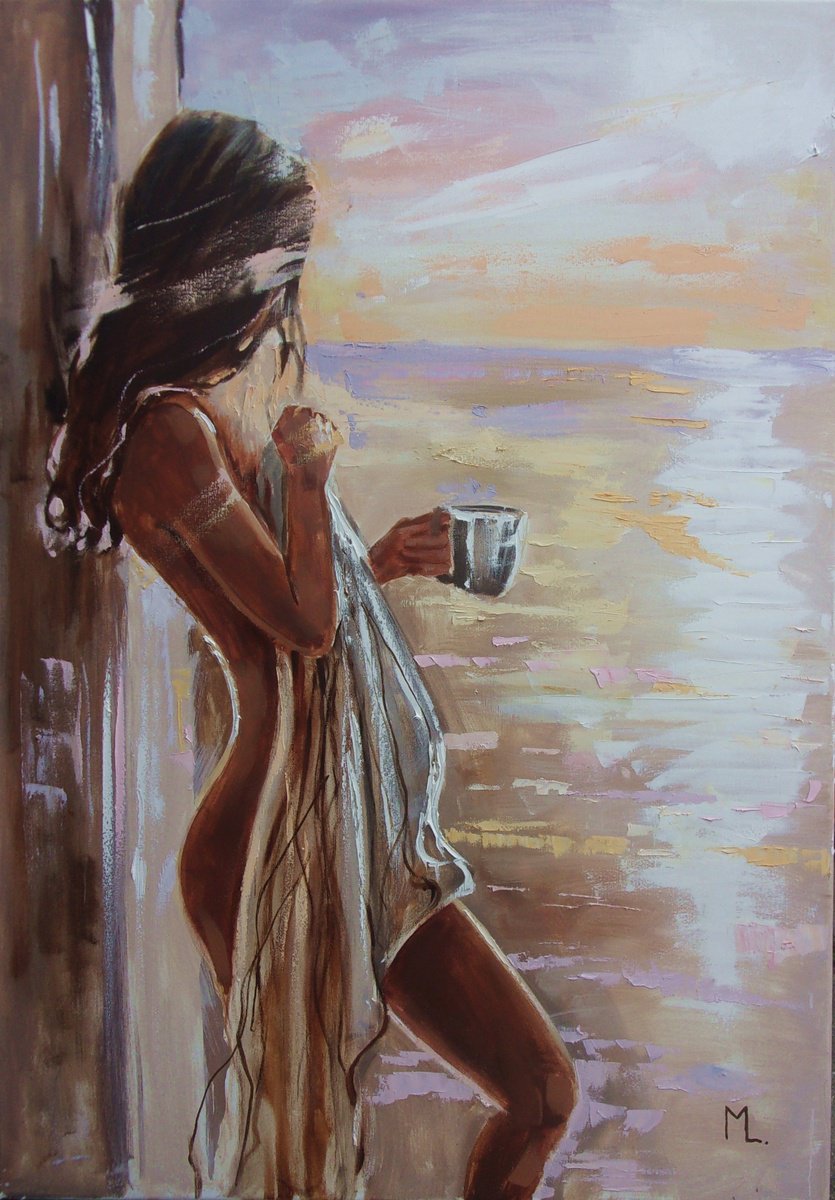 Expressive Oil Painting , What A Wiev With Morning Coffee By Monika Luniak, 28 X 39, Artwork For Sale On Artfinder